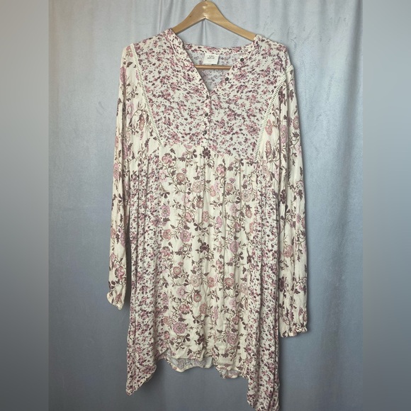 Knox Rose boho festival Pink and Cream romantic Floral dress S - Picture 2 of 5